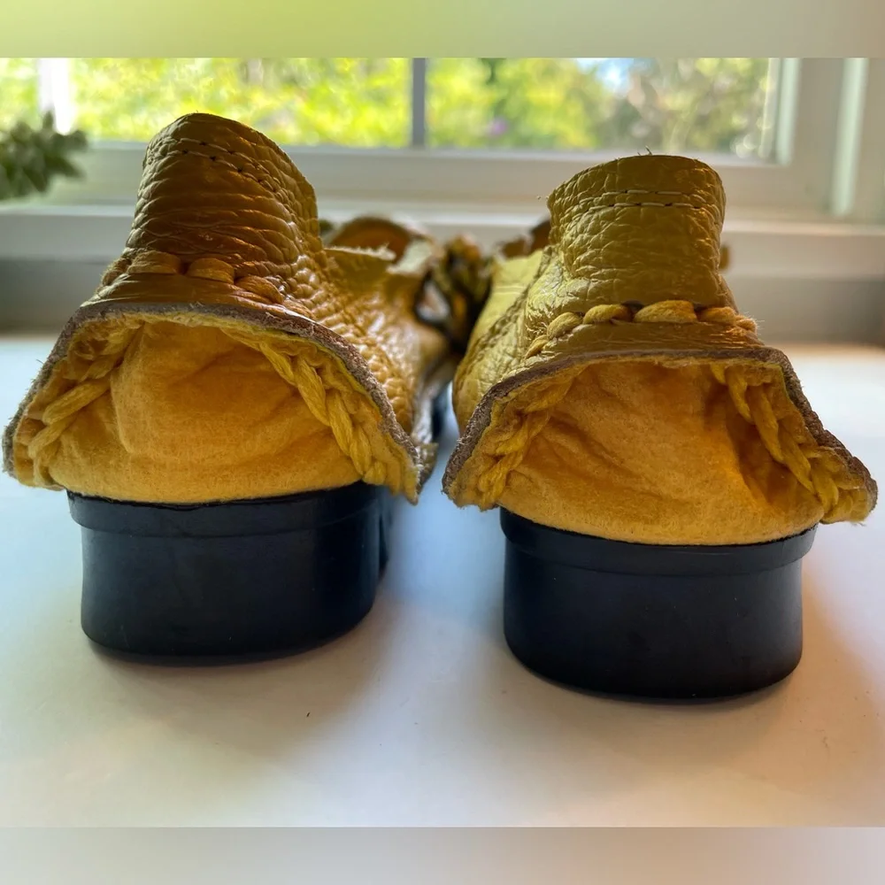 Socofy Bohemian yellow and green flower leather slip on shoes. Size 7.5 NWOT - Picture 7 of 9